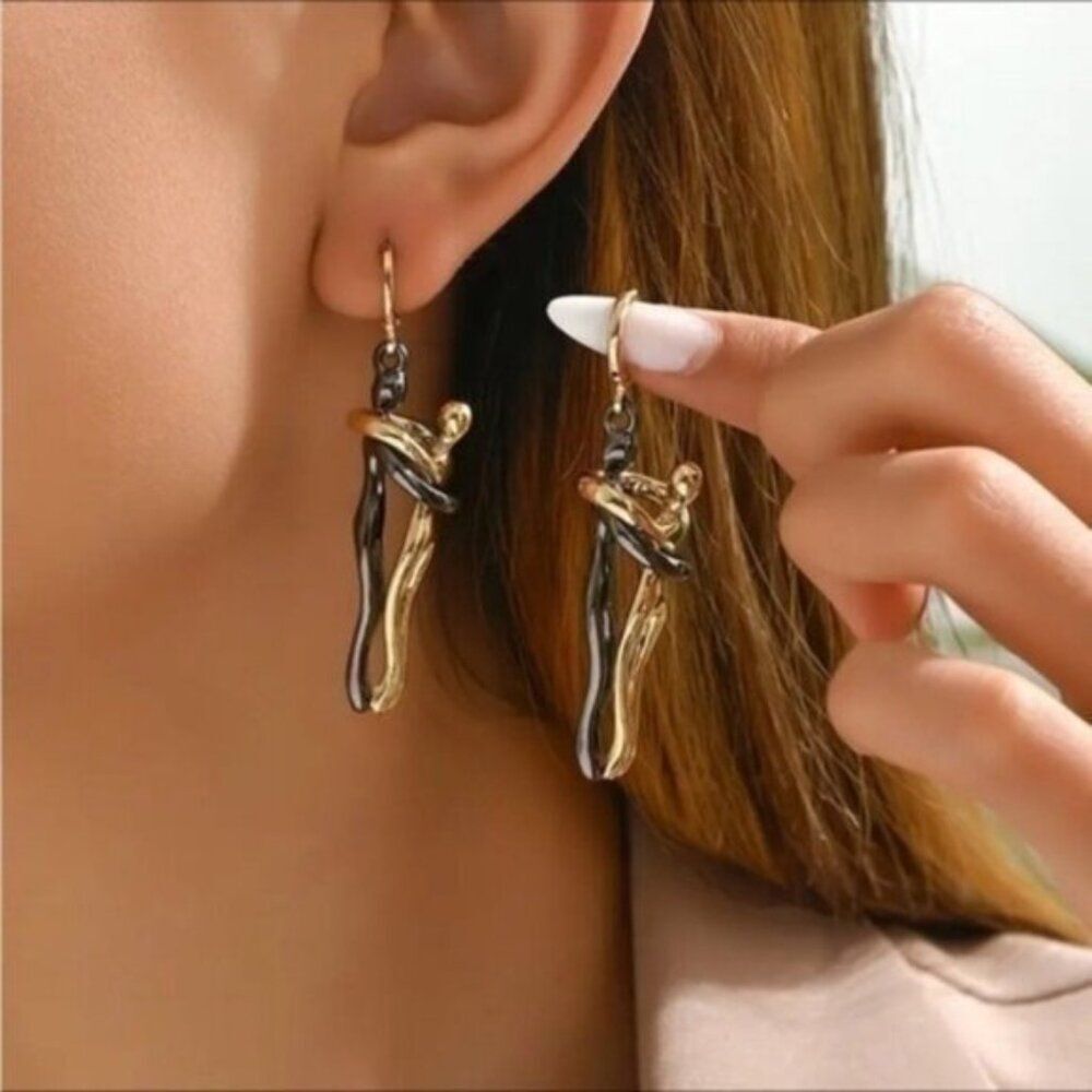 Gold Gray Cute Vintage Love Hug Minimalist Dangle Embrace Earrings